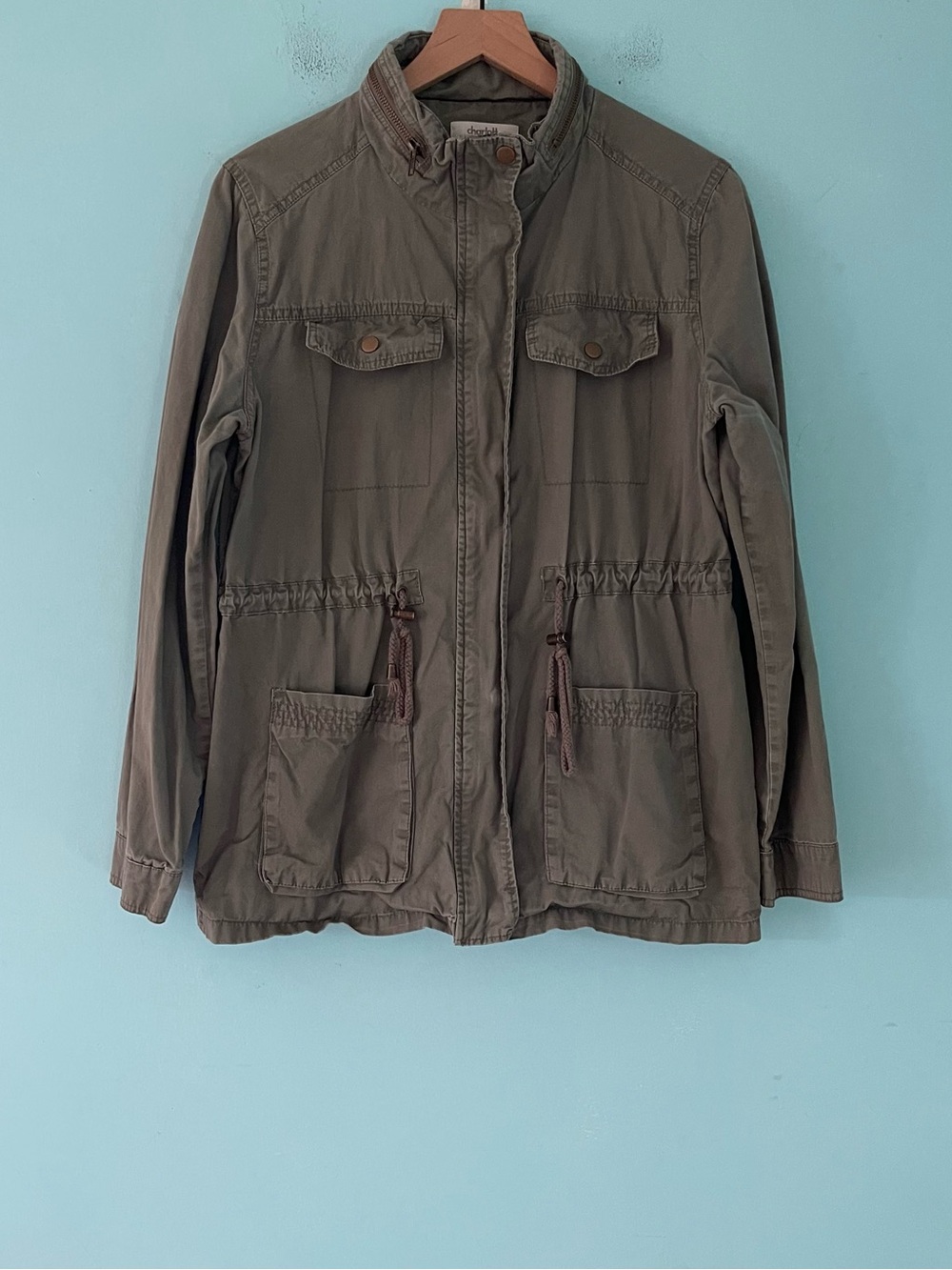 Charlotte Russe Vintage Canvas Military Utility Surplus Army Jacket L Green Snap